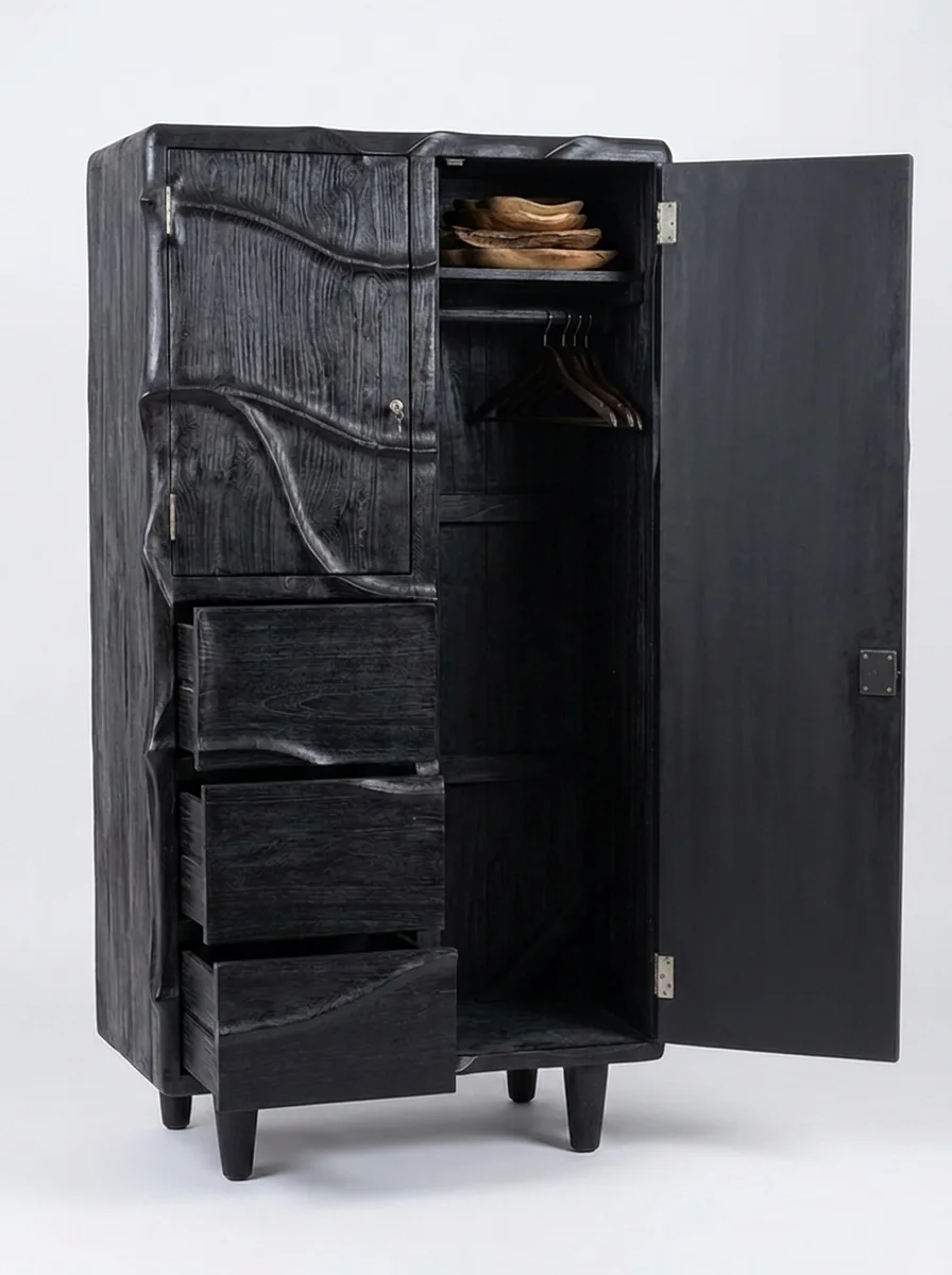 Wandmeubel BB001, de laden achter de open deur
